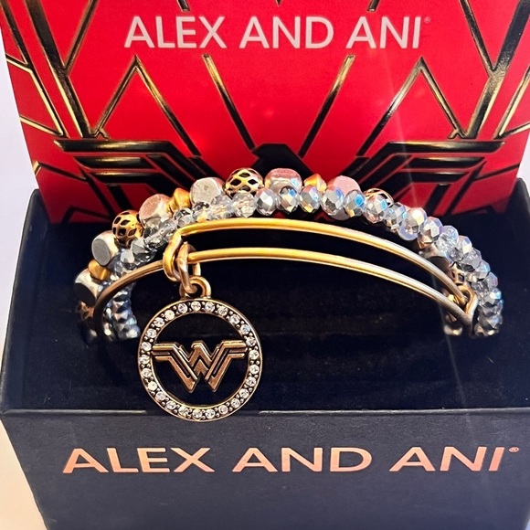Alex and Ani Wonder Woman Crystal Emblem Set of 3 two tone expandable bracelets - Picture 13 of 14